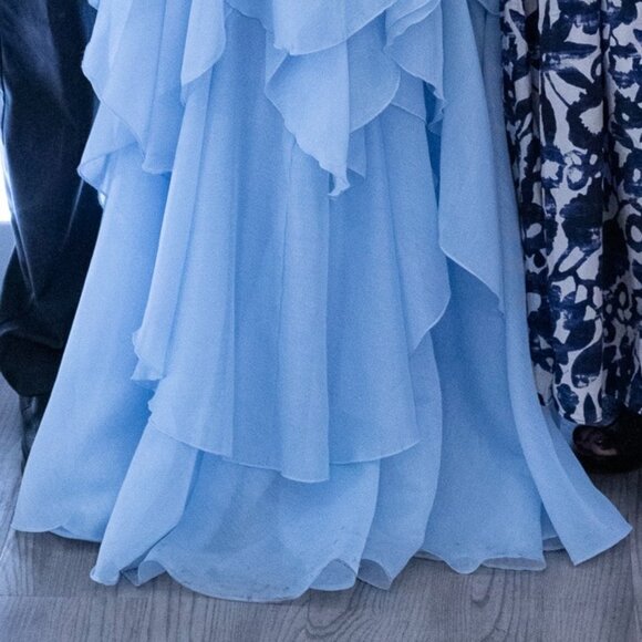 Ethereal Blue Cascading Ruffle Halter Maxi Gown - Picture 4 of 4
